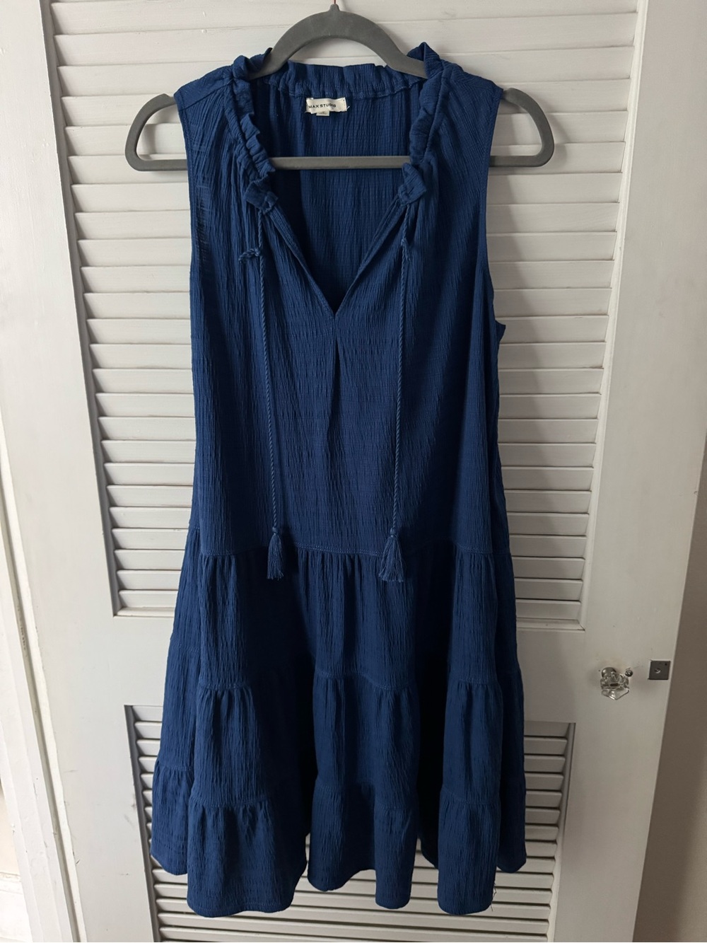 Max Studio Navy Tiered Sleeveless Tassel Dress Medium
